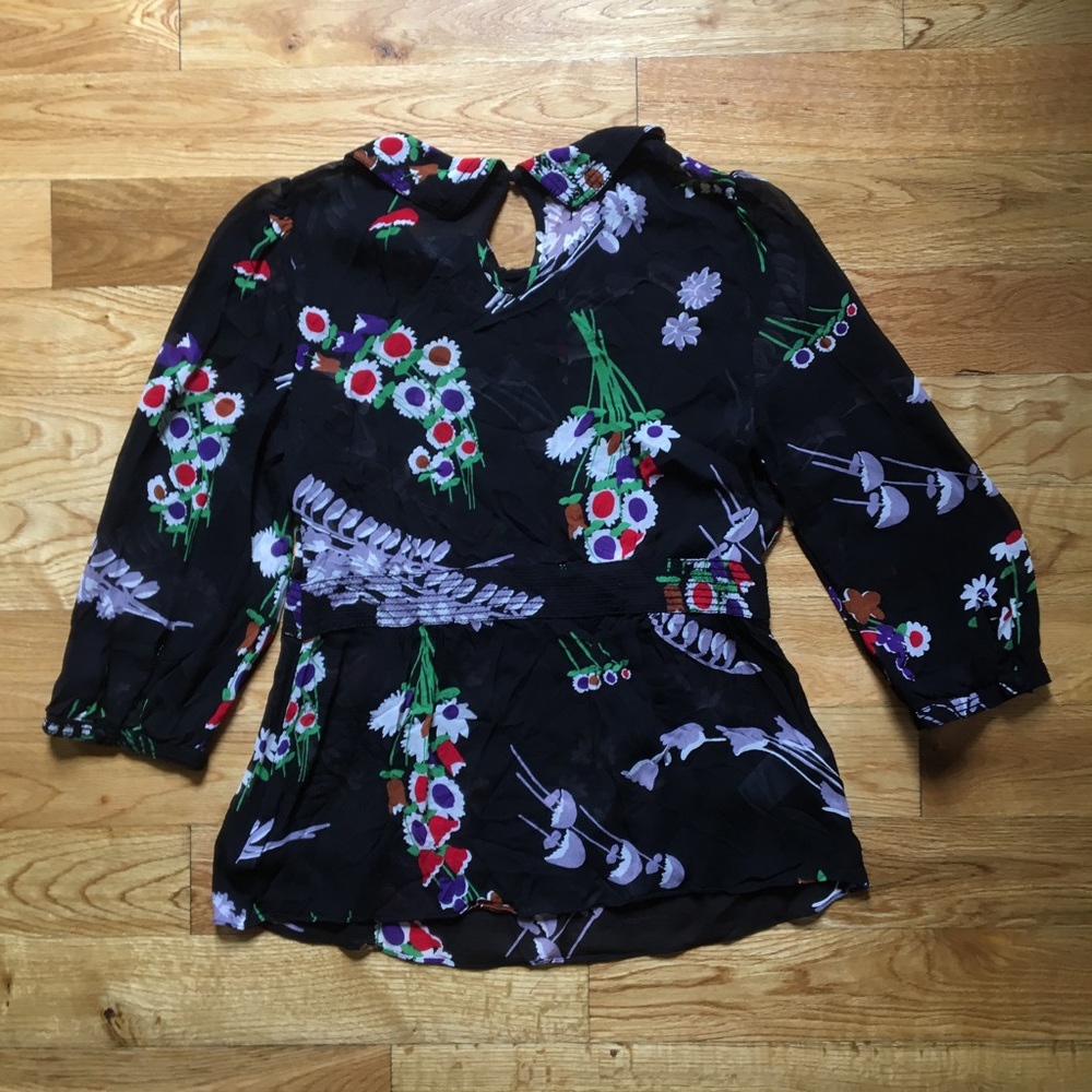 Boden Sheer Floral Peter Pan Blouse 6R
